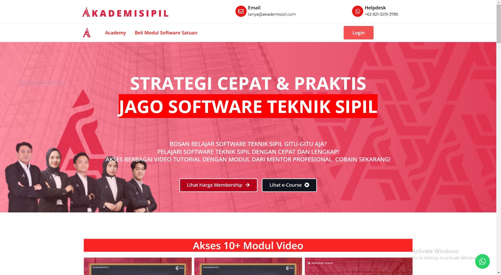 Tampilan awal AkademiSipil, platform digital belajar software bagi mahasiswa teknik sipil yang diciptakan alumnus ITS