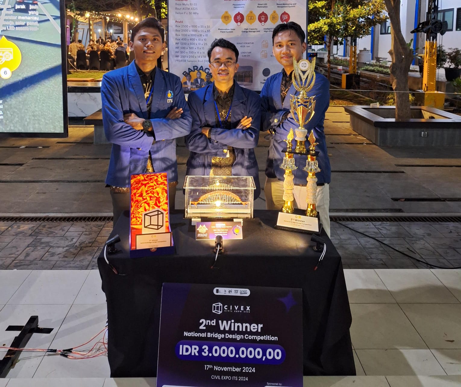 Tim Baraga dari Departemen Teknik Sipil ITS meraih juara II kompetisi Civil Expo 2024 pada kategori National Bridge Design Competition