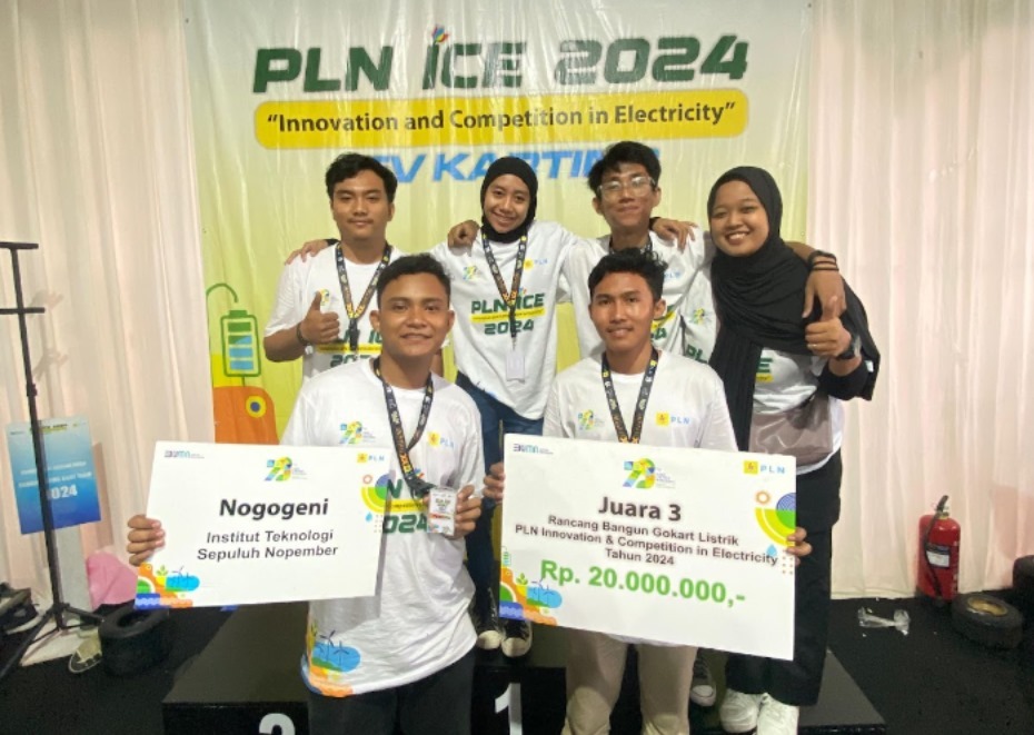 Tim Nogogeni ITS usai meraih sebagai juara 3 dalam ajang PLN Innovation & Competition in Electricity (ICE) 2024 yang diselenggarakan di Sentul International Karting Circuit, Bogor