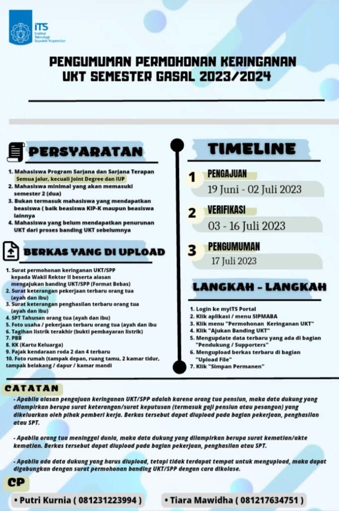 PERMOHONAN KERINGANAN UKT SEMESTER GASAL 2023/2024 - Departemen Teknik ...