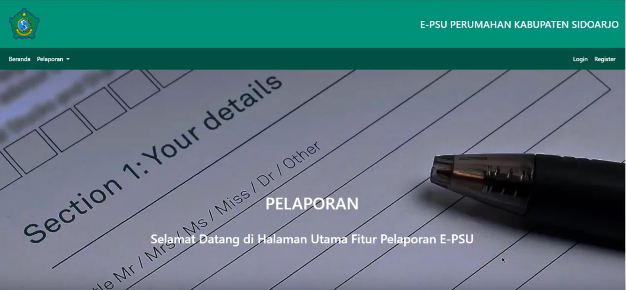 Halaman Utaman Sistem Cerdas Pengelolaan PSU