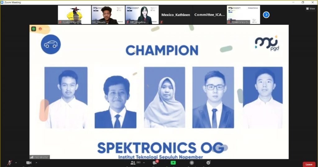 Pengumuman kemenangan Tim Spektronics OG ITS dalam kompetisi Chem E-Car PGD UI 2021
