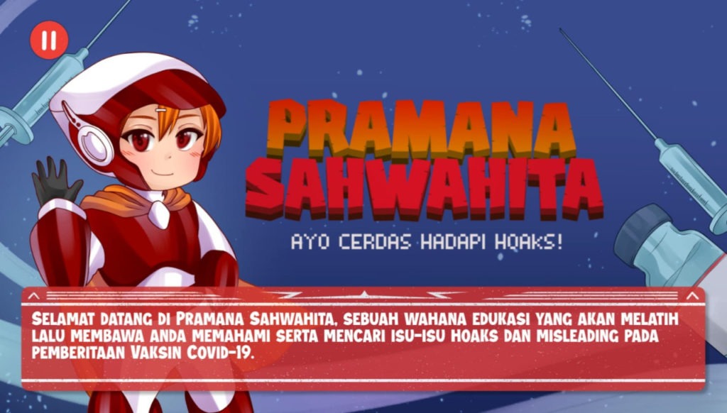 Front view of an anti-hoax game created by the ITS Abmas Team based on the short novel of Pramana Sahwahit