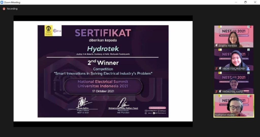 Hydrotek gagasan mahasiswa ITS telah berhasil meraih Juara 2 dalam National Electrical Summit Universitas Indonesia