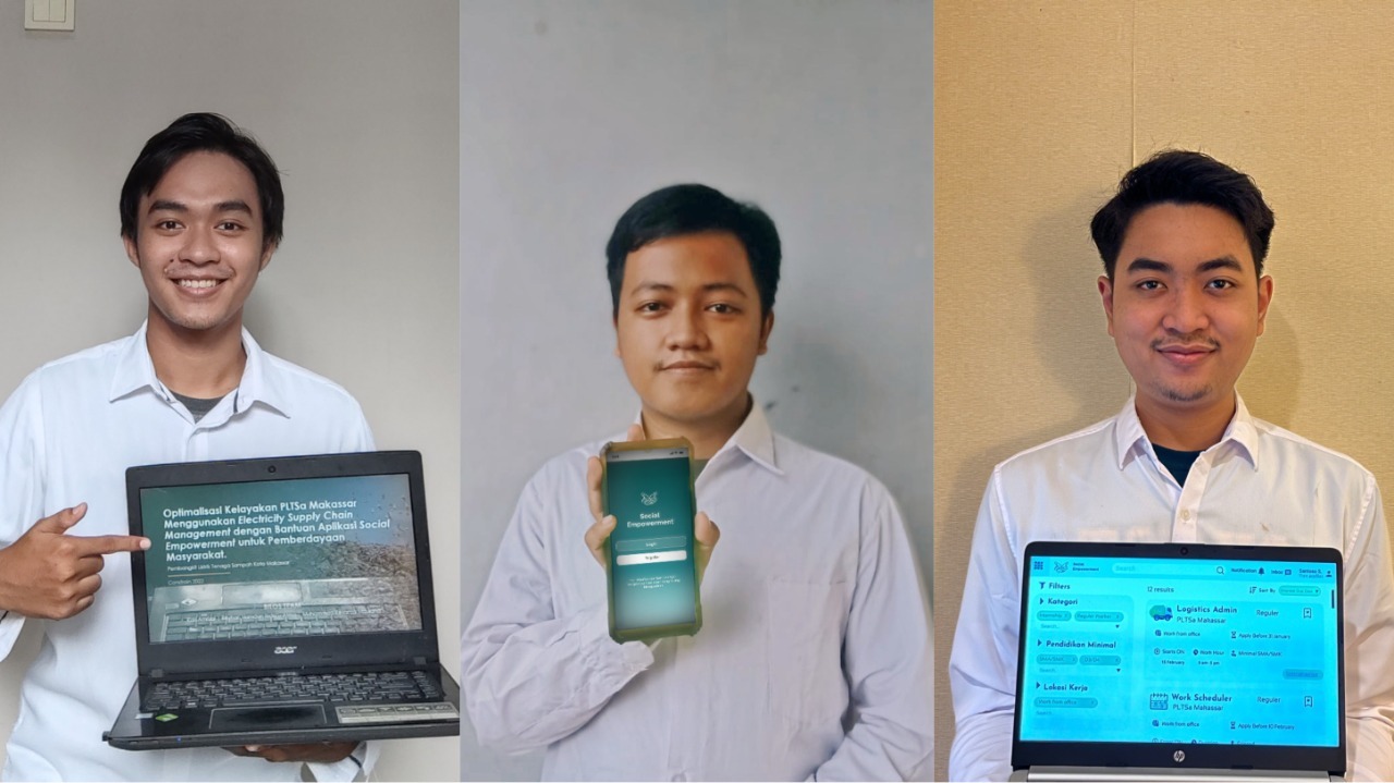 Tim mahasiswa ITS terdiri dari (dari kiri) Rizki Amrizal, Muhammad Revanza Maulana, dan Reyhan Hamdan Ibda'u Atma yang berhasil menggagas aplikasi Social Empowerment