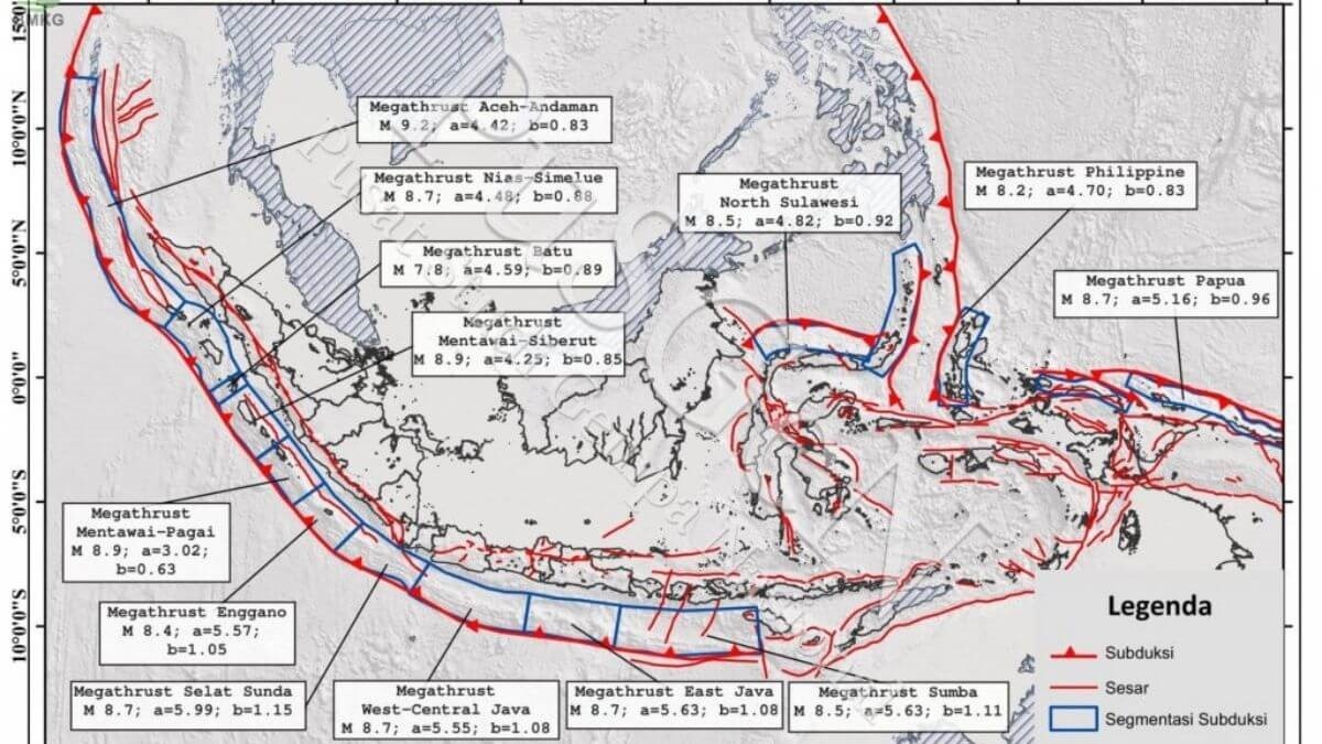 Kawasan gempa Megathrust di Indonesia (Pusgen 2017)