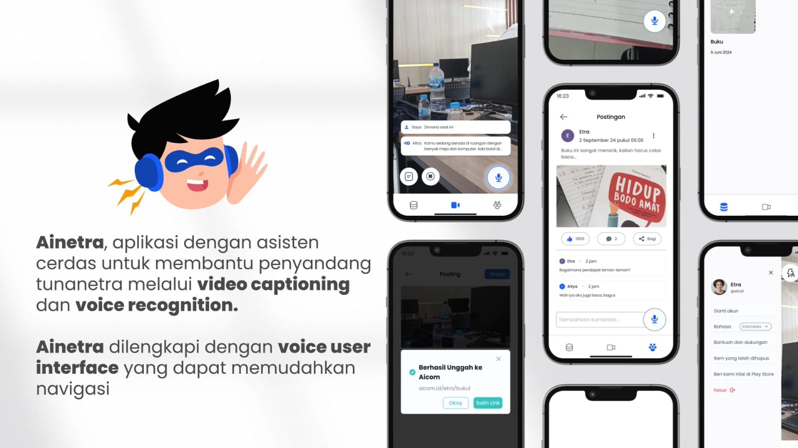 Tampilan fitur Ainetra, karya tim mahasiswa ITS, yang dilengkapi asisten cerdas dan teknologi voice user interface untuk mendukung kemandirian penyandang tunanetra