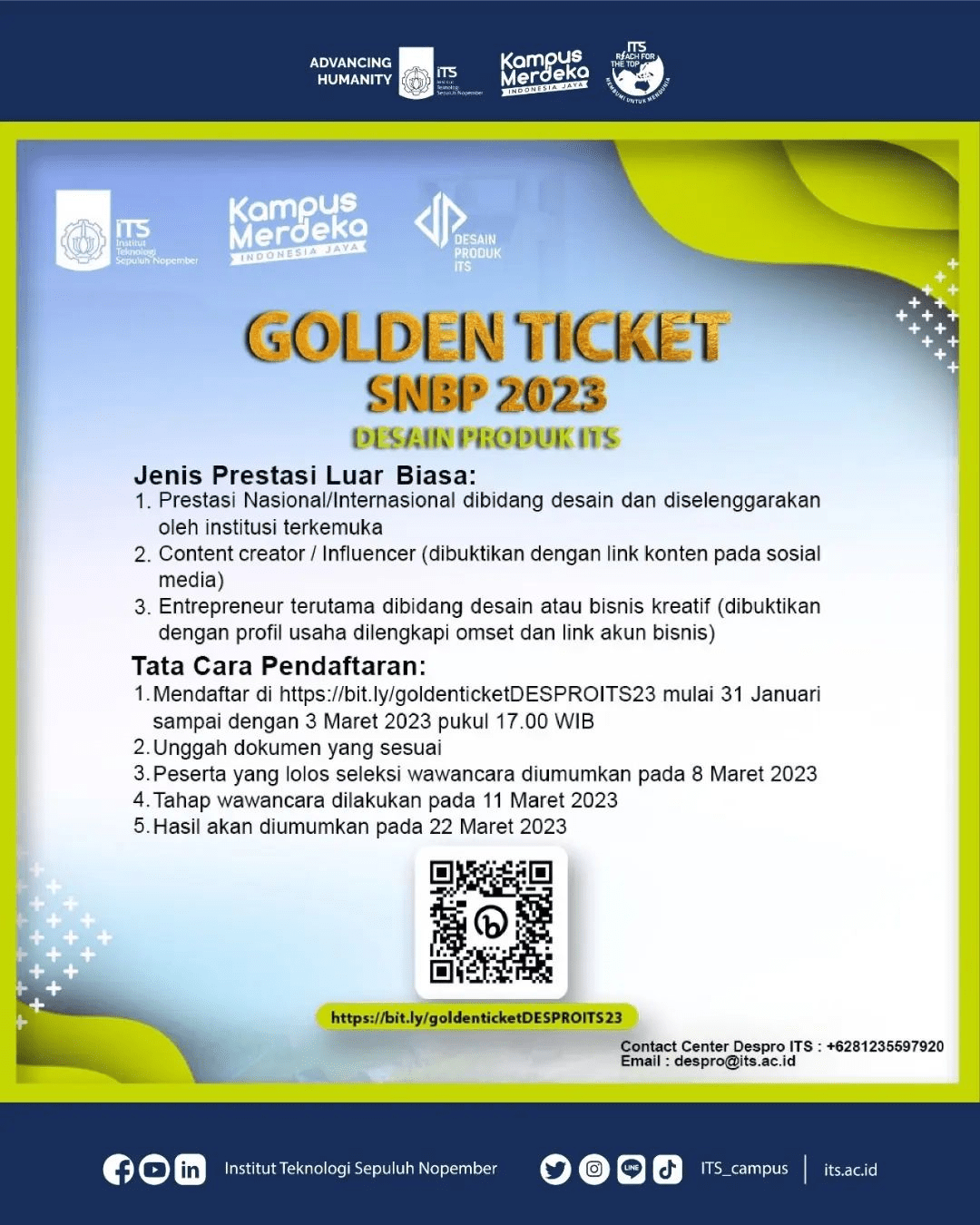 PENDAFTARAN: GOLDEN TICKET SNBP 2023 DESAIN PRODUK ITS - Institut ...